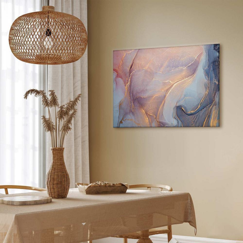 Obraz - Różowo-niebieski marmur - abstrakcyjna akwarela z dodatkiem złota