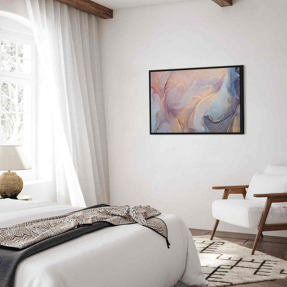 Obraz - Różowo-niebieski marmur - abstrakcyjna akwarela z dodatkiem złota