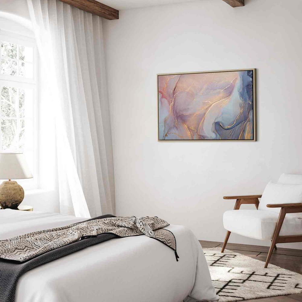 Obraz - Różowo-niebieski marmur - abstrakcyjna akwarela z dodatkiem złota