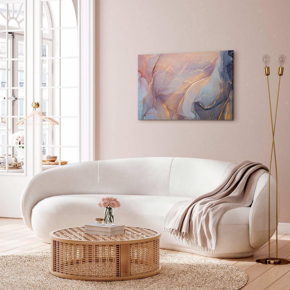 Obraz - Różowo-niebieski marmur - abstrakcyjna akwarela z dodatkiem złota