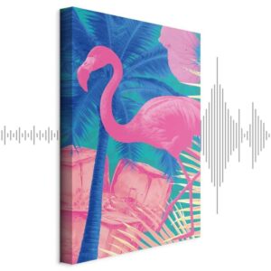 Obraz - Różowy Flaming - Abstrakcyjny Flaming na Tle Palm i Kostek Lodu