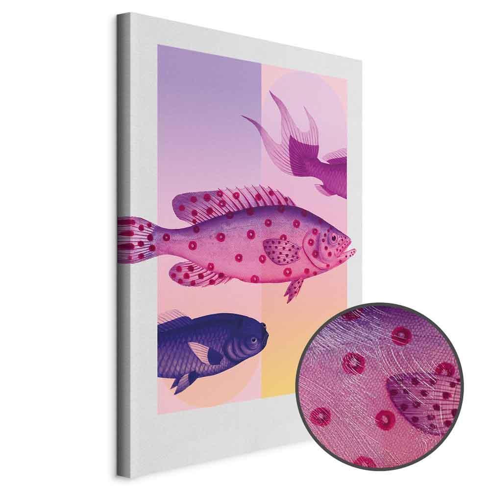 Obraz - Ryby w Pastelach - stylizowane ryby na tle gradientowych kształtów