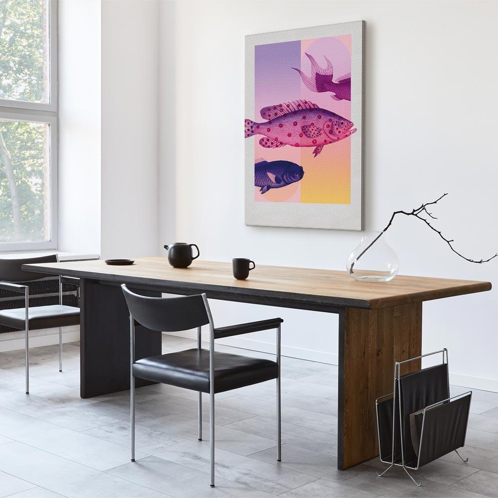 Obraz - Ryby w Pastelach - stylizowane ryby na tle gradientowych kształtów