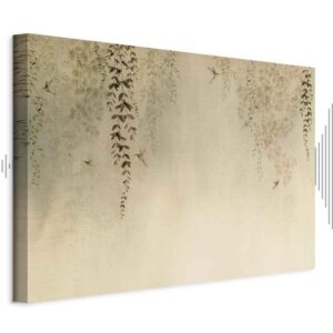 Obraz - Wiosenny sad - koliberki wśród gałęzi drzew w odcieniach beżu