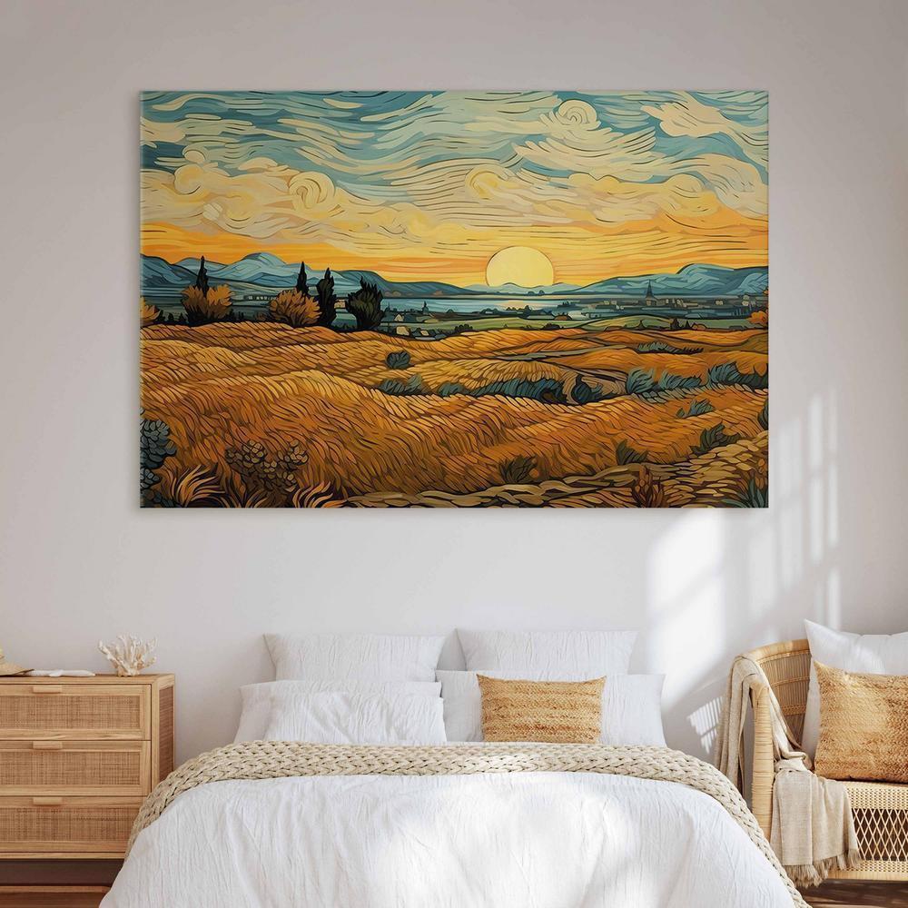 Obraz XXL - Impresjonistyczne łany - namalowany złoty krajobraz z łanami zboża