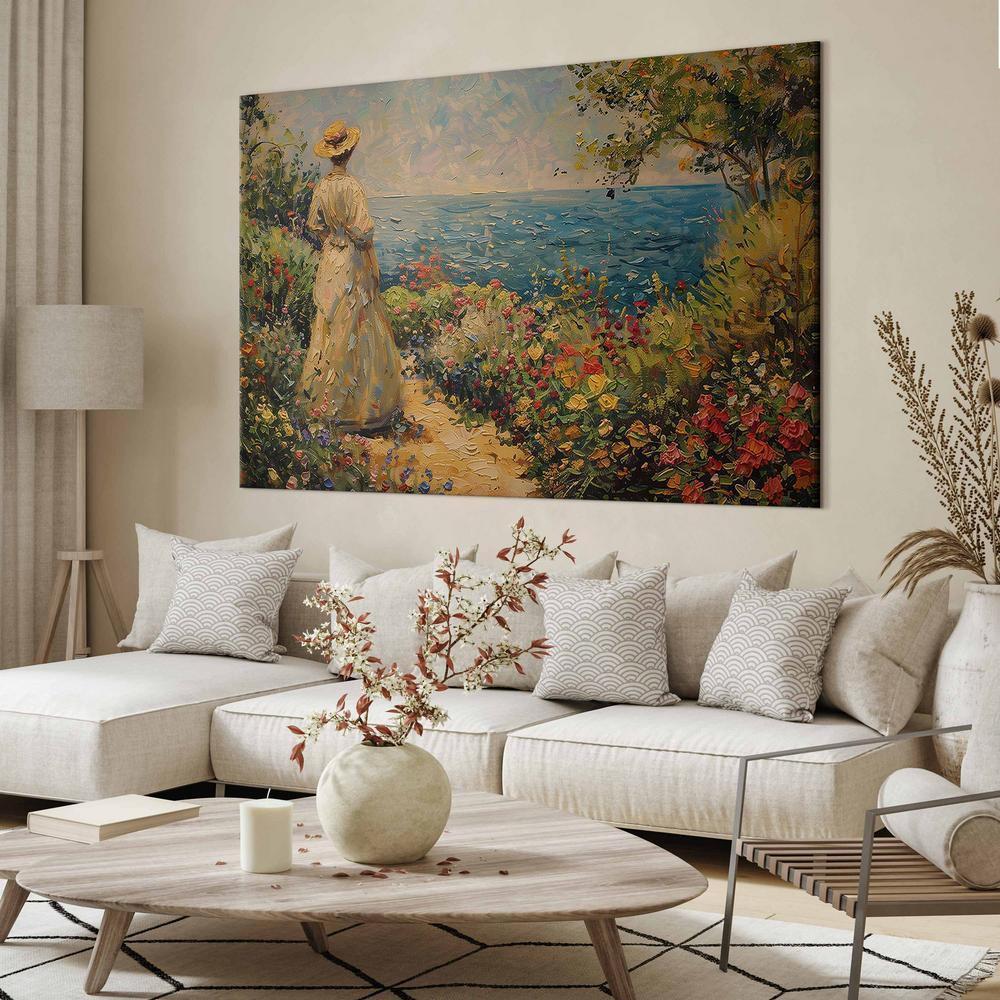 Obraz XXL - Nostalgiczna impresja - zamyślona kobieta kontempluje krajobraz