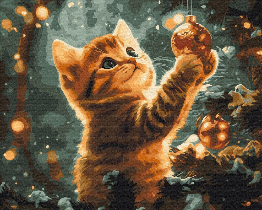 Obraz do samodzielnego malowania - Świąteczny kotek