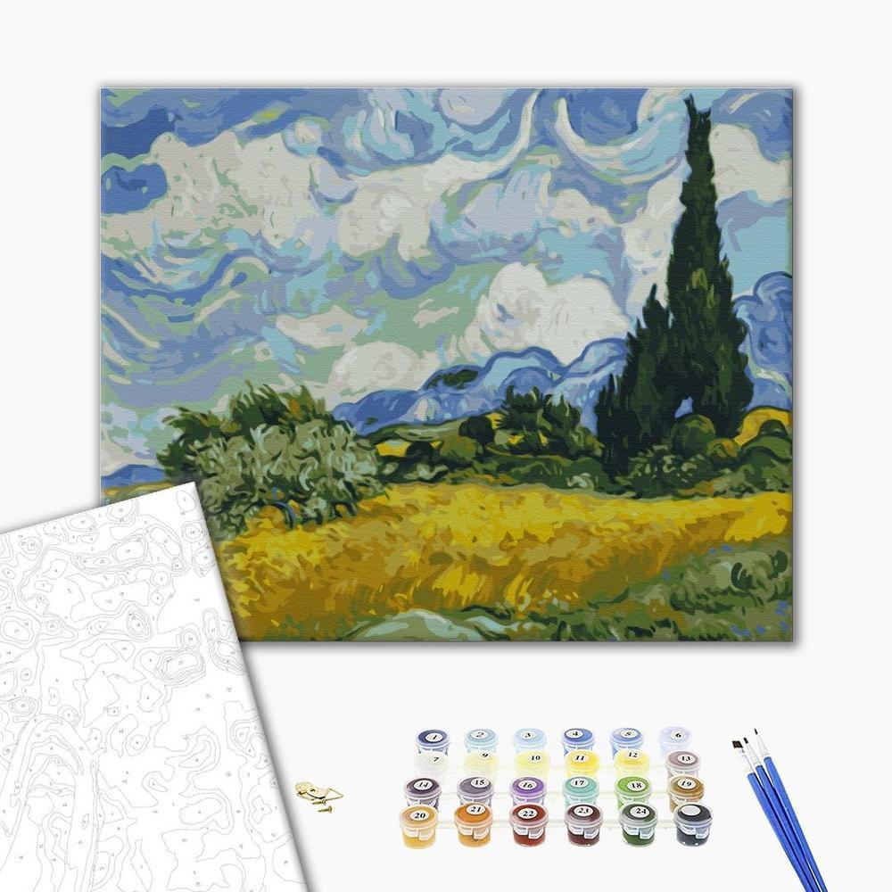 Obraz do samodzielnego malowania - Vincent Van Gogh – Pole pszenicy z cyprysami