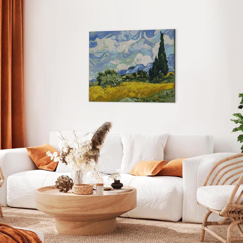 Obraz do samodzielnego malowania - Vincent Van Gogh – Pole pszenicy z cyprysami