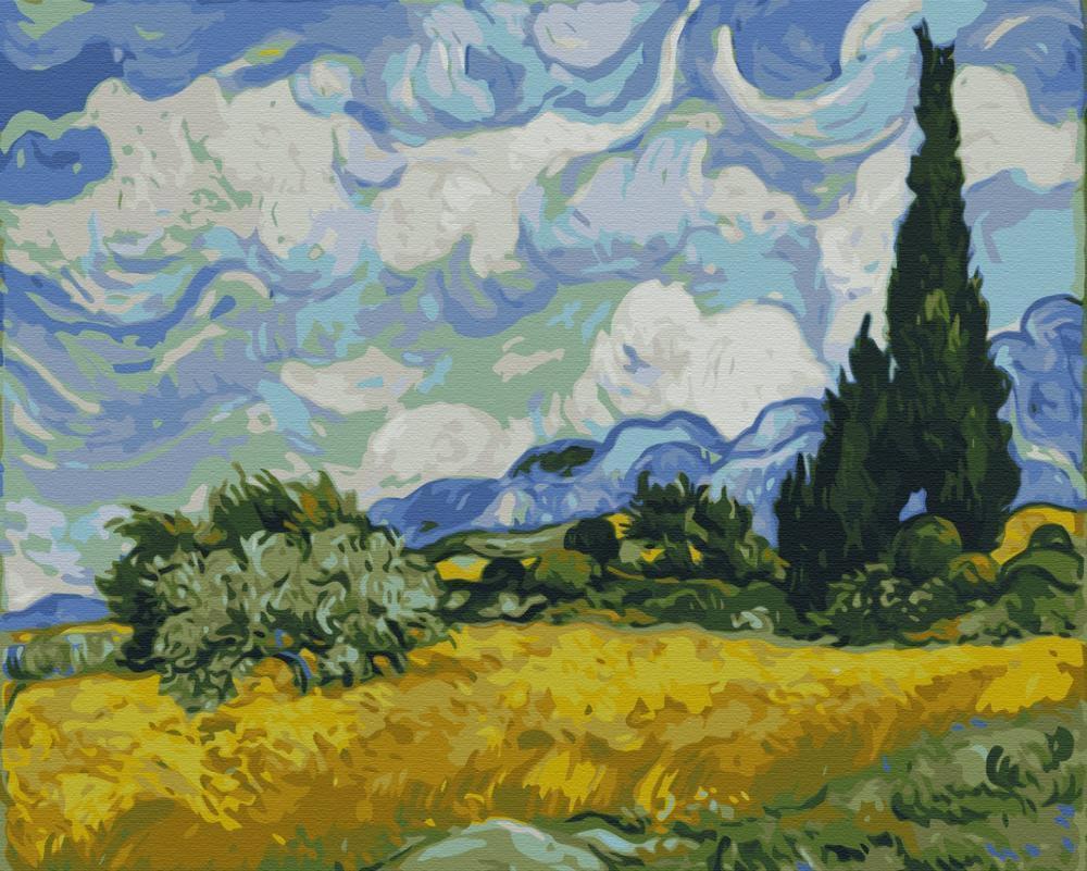 Obraz do samodzielnego malowania - Vincent Van Gogh – Pole pszenicy z cyprysami