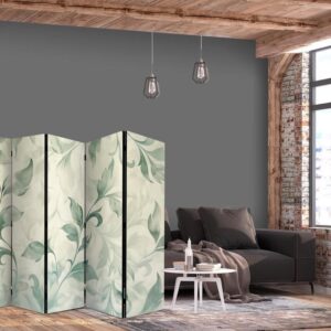 Parawan - Akwarelowy motyw botaniczny - delikatne zielono-beżowe listki