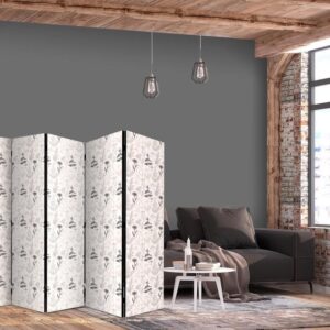 Parawan - Botaniczna ilustracja - rysunek kwiatów i ziół - beżowe szarości