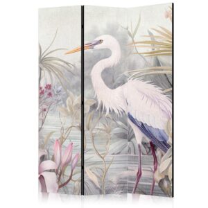 Parawan - Czapla brodząca w stawie - ilustracja w jasnej kolorystyce