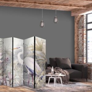 Parawan - Czapla brodząca w stawie - ilustracja w jasnej kolorystyce