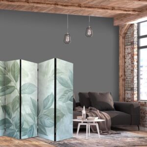 Parawan - Duże liście w odcieniach zielono-miętowych - motyw botaniczny