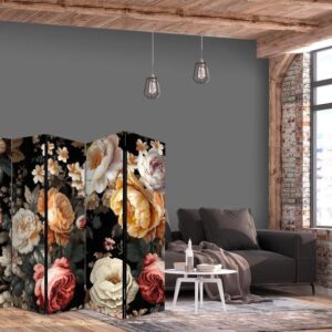 Parawan - Florystyka w stylu vintage - ogrom kolorowych kwiatów na czarnym tle