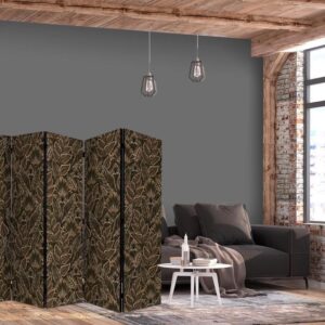 Parawan - Gęsta roślinność - botaniczne wzory w ilustracyjnym stylu brązowe