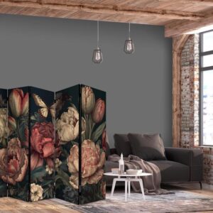 Parawan - Ilustracja florystyczna - okazałe pąki kwiatów na turkusowym tle