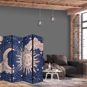 Parawan - Kosmiczna Harmonia - ilustracja słońca i księżyca na granatowym tle