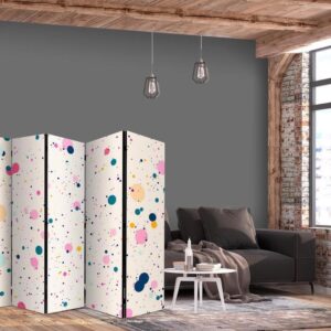 Parawan - Kropki - plamki i kleksy wielokolorowe - wesoły wzór na jasnoróżowym tle