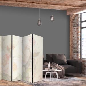 Parawan - Kwitnące piwonie - jasne duże kwiaty otulone białą mgłą