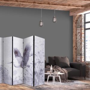 Parawan - Majestatyczny lot - żuraw w locie w monochromatycznej, chłodnej kolorystyce