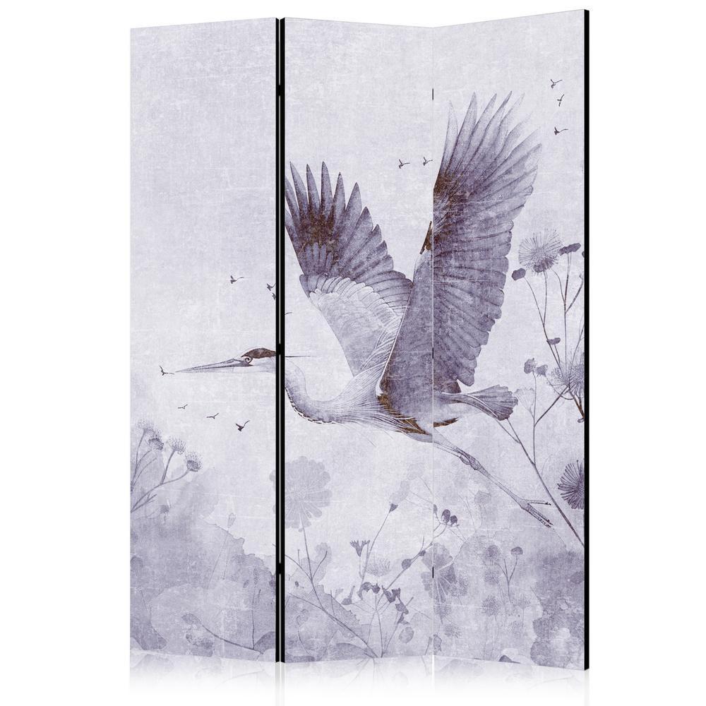 Parawan - Majestatyczny lot - żuraw w locie w monochromatycznej, chłodnej kolorystyce