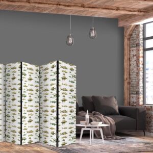 Parawan - Niezwykłe gatunki ryb - Gromada ryb w stonowanej kolorystyce w stylu retro na tle z beżowych kreseczek