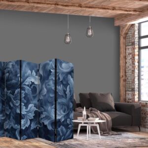 Parawan - Ornamenty abstrakcyjne - ciemnoniebieskie wiktoriańskie liście
