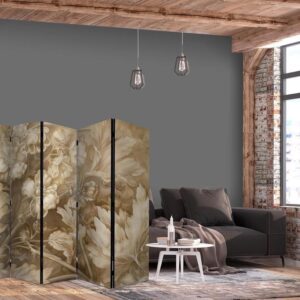 Parawan - Ornamenty kwiatowe rzeźbione w delikatnych odcieniach sepii i brązu