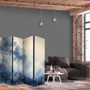 Parawan - Pejzaż z drzewami w ilustracyjnym stylu - bajkowy niebieski las