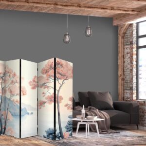 Parawan - Pejzaż z oceanem - klifami i drzewami w delikatnych różowych barwach