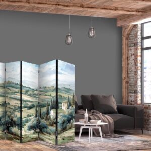 Parawan - Pejzaż z zielonymi polami i drzewami - toskański słoneczny widok