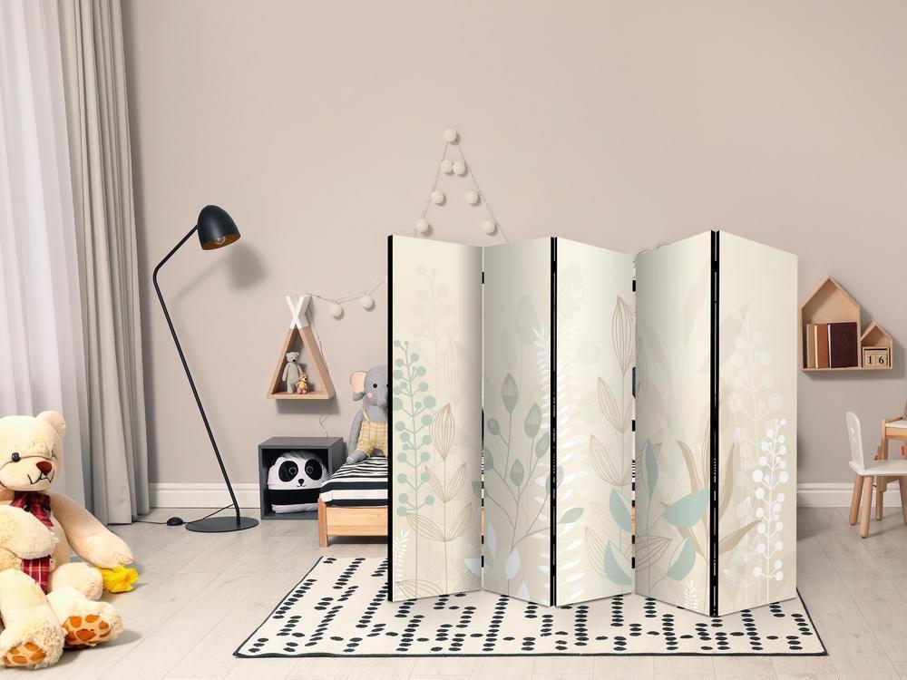 Parawan - Poranek na polanie - różnorodne pastelowe rośliny na beżowym tle