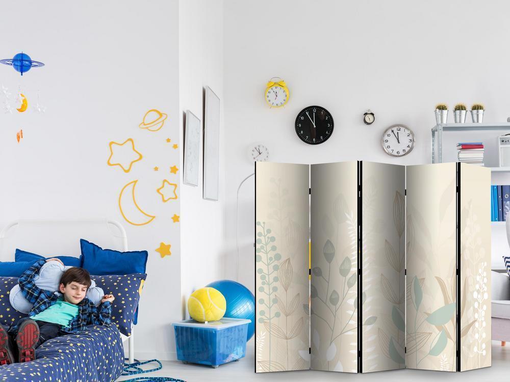 Parawan - Poranek na polanie - różnorodne pastelowe rośliny na beżowym tle