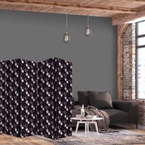 Parawan - Ptaki wśród kwiatów - bażanty w otoczeniu piwonii - fioletowy