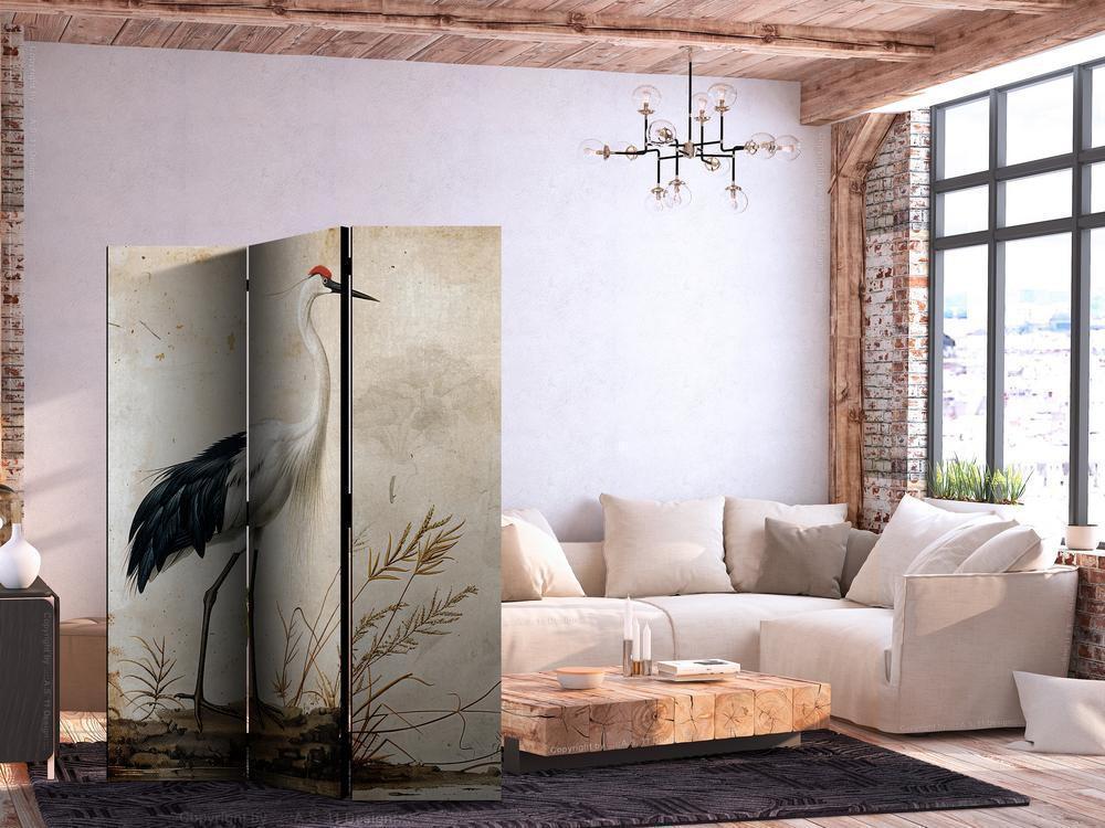 Parawan - Ptaki ze starej ryciny - ilustracja w stylu vintage, przedstawiająca czaplę i żurawia