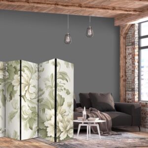 Parawan - Retro vintage kwiaty w delikatnych kolorach kremowych i zielonych