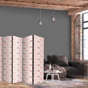 Parawan - Różowe rozkwitanie - kwiaty w ciepłych kolorach na białym tle