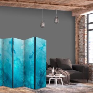 Parawan - Rybki Koi pod taflą wody - Gromada japońskich ryb w głębinach stawu w odcieniach granatu i błękitu