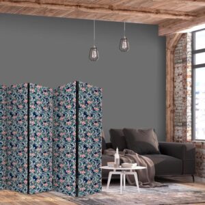 Parawan - Rybki wśród liści - Barwne rybki Koi wśród ciemnozielonych lisci nenufarów na tafli granatowej wody