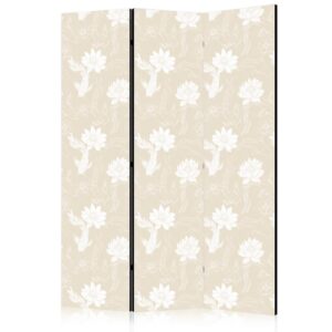 Parawan - Ryby i lilie wodne - Jasne orientalne ryby pływające pośród kwiatów wodnych na delikatnym piaskowo-beżowym tle