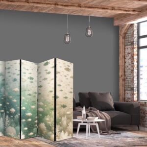 Parawan - Ryby i różnorodna roślinność - Zgrupowanie ryb w pastelowych stłumionych barwach wśród oceanicznej roślinności