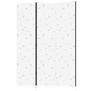 Parawan - Rysunek - samoloty - balony i sterowce na tle nieba pełnego ptaków