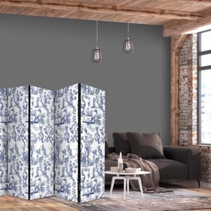 Parawan - Rzym i botanika - niebieski wzór z motywem greckim i roślinnym