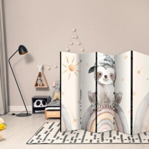 Parawan - Szczęśliwy leniwiec - Leniwiec w stonowanych kolorach - w czapce z daszkiem - siedzący na tęczy wśród gwiazdek