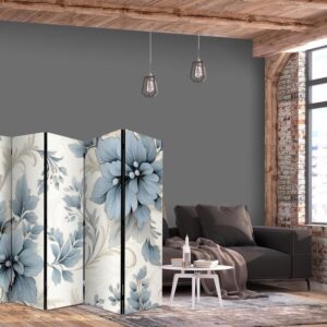 Parawan - Turkusowe kwiaty w retro klimacie florystyczne ornamenty