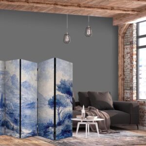 Parawan - Włoski krajobraz - Jezioro Como malowane tuszem w odcieniach błękitu