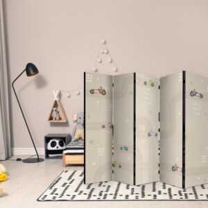 Parawan - Wyścig - kolorowe autka na drodze na beżowym tle w gwiazdki