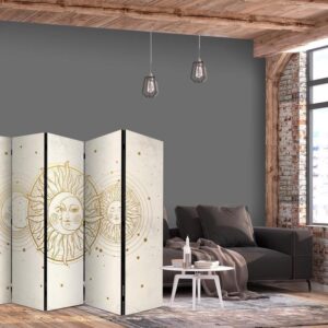 Parawan - Złote Słońce i Księżyc - artystyczna ilustracja w stylu retro